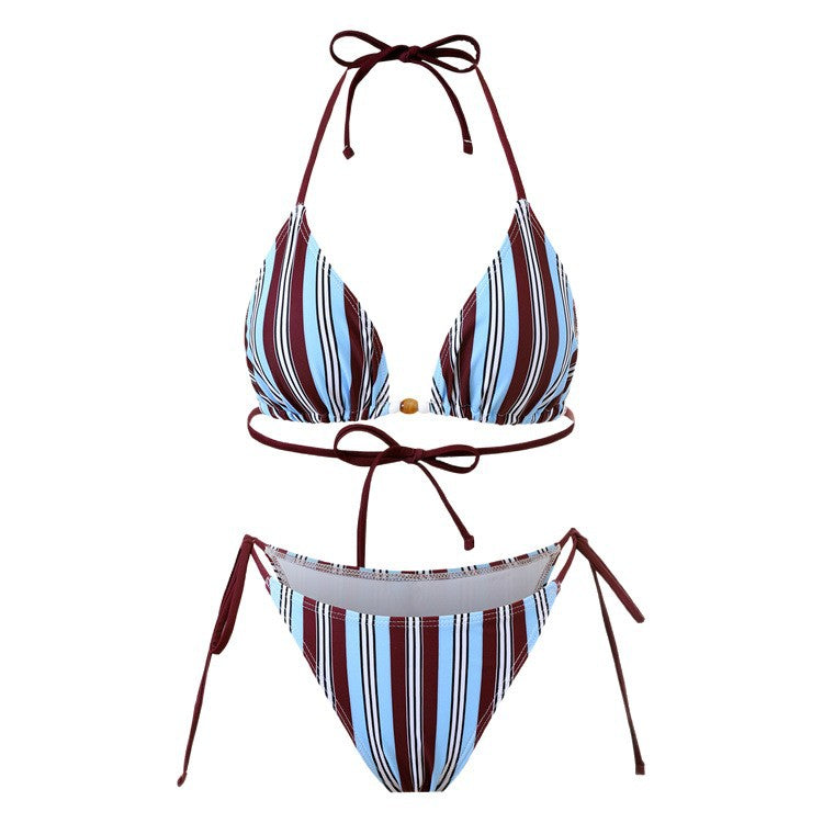 Striped Neck Hanging Bikini