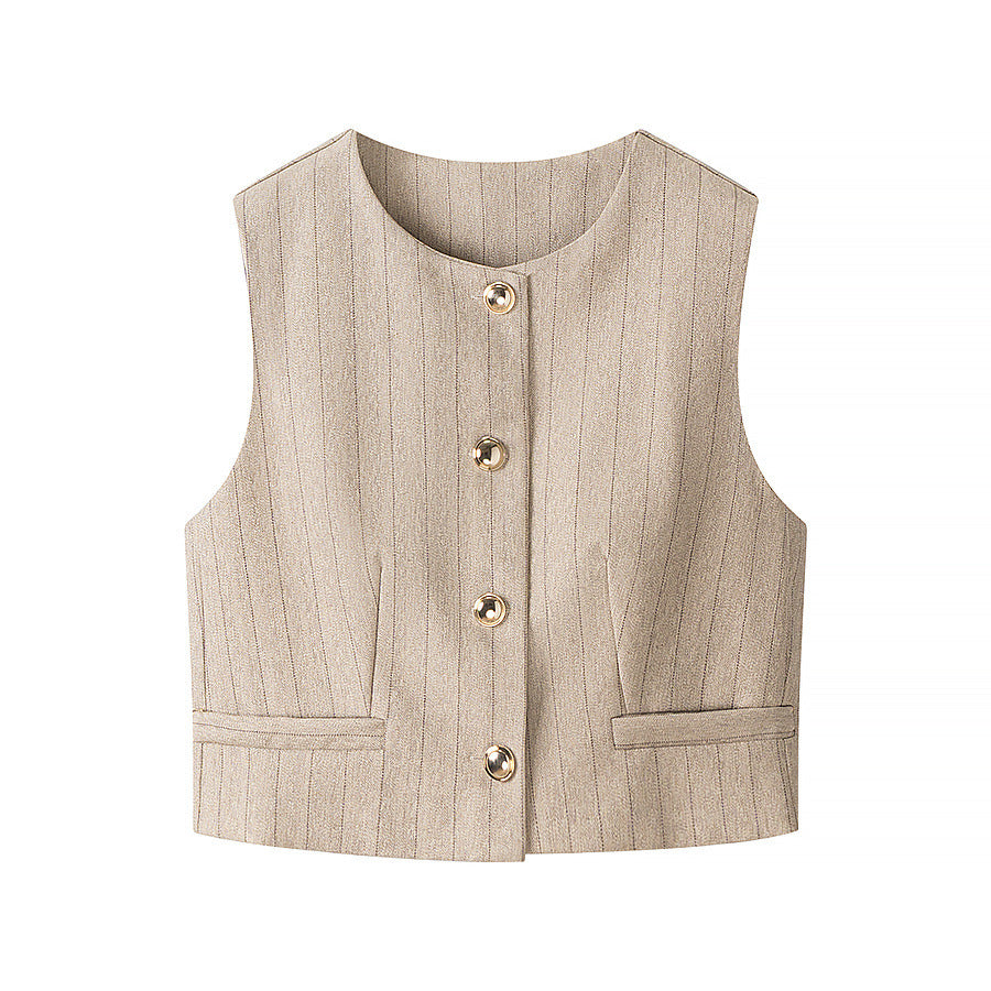 Casual round neck sleeveless vest+straight leg pants set