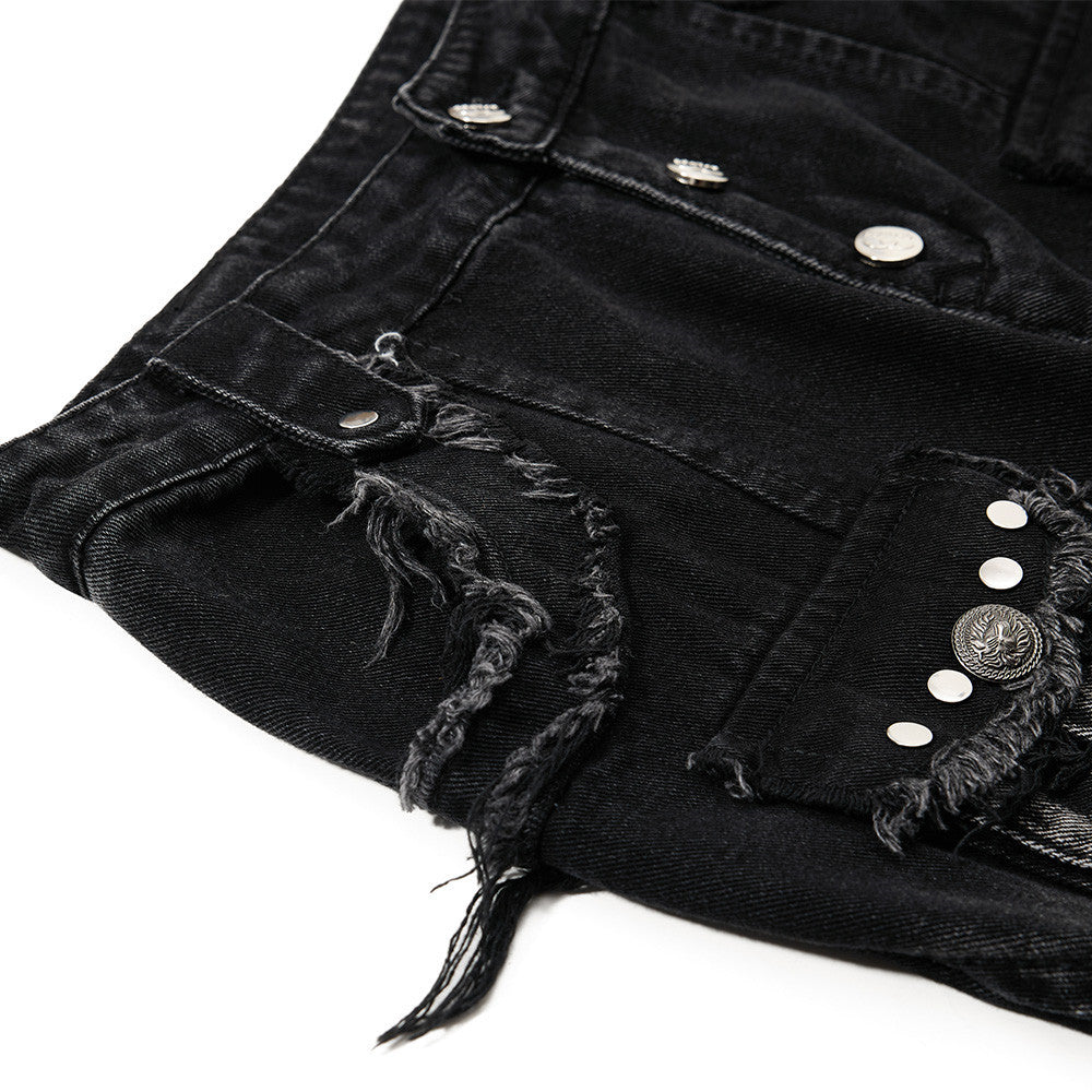 Cat whisker frayed distressed washed denim bell bottoms