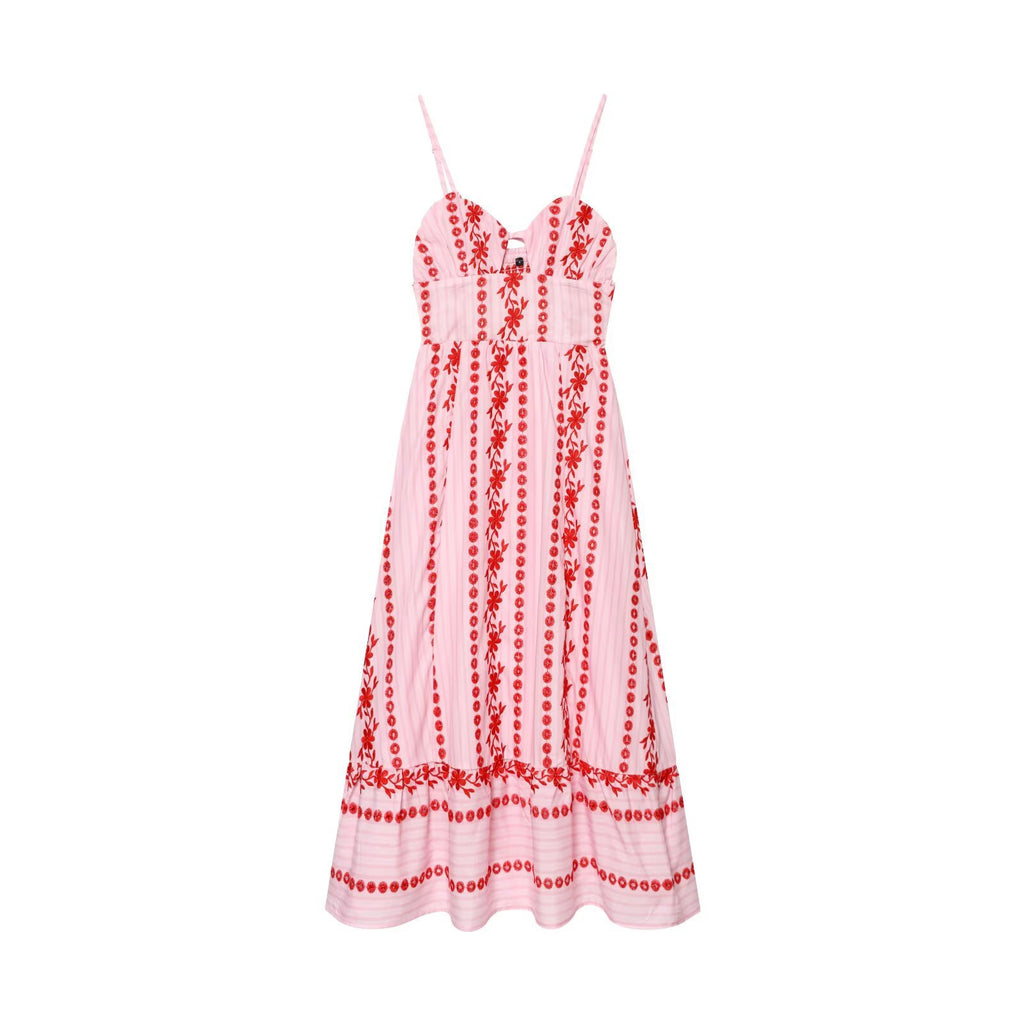 Holiday style hollow out embroidered MIDI dress
