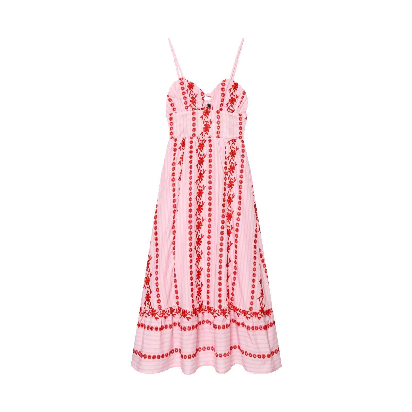 Holiday style hollow out embroidered MIDI dress