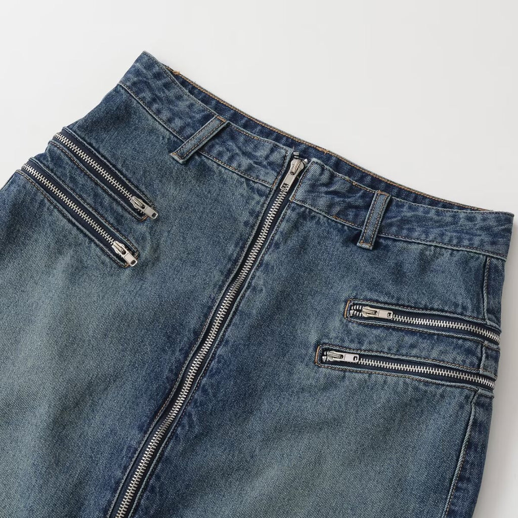 Mid waist casual denim Midi skirt