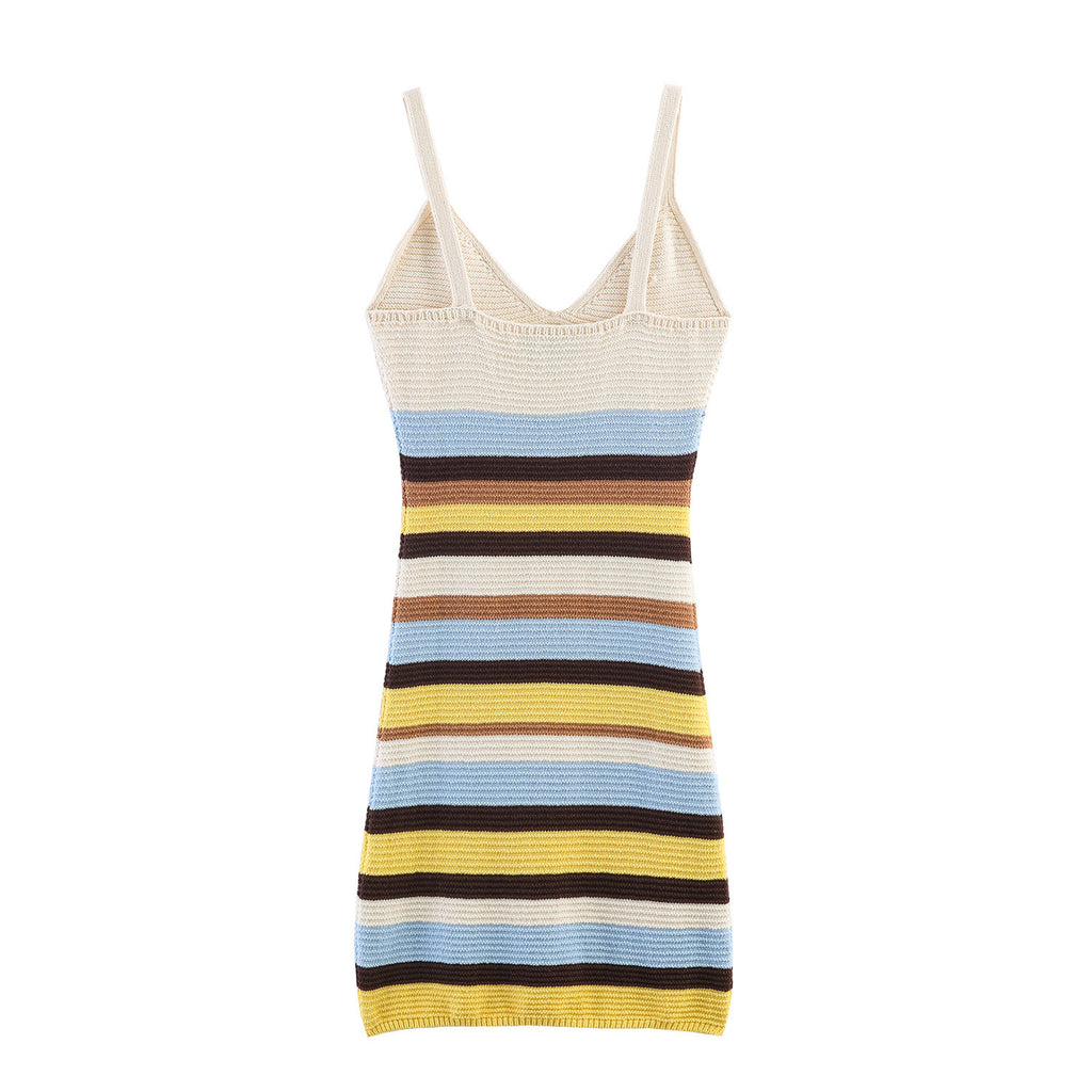 Hot girl striped knitted short dress