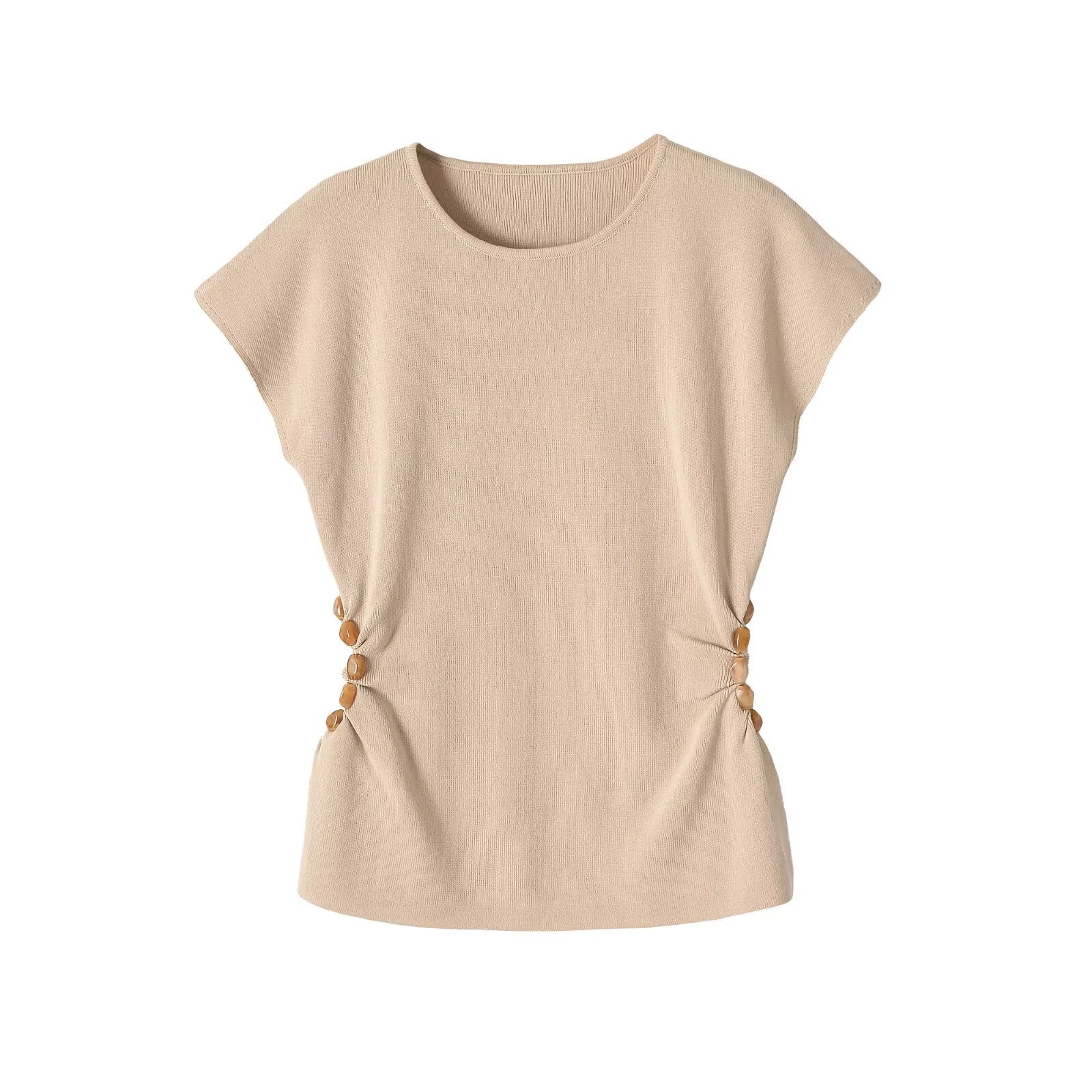 Sleeveless round neck side hollowed out decorative top