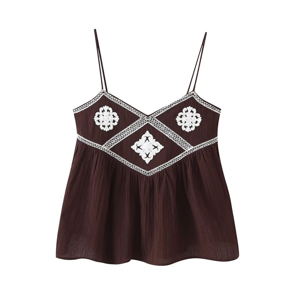 French style spicy girl embroidered camisole top