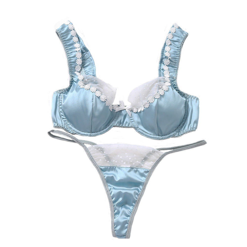 Pure Desire Lace Flower High-Quality Three-Piece Sexy Underwear Set