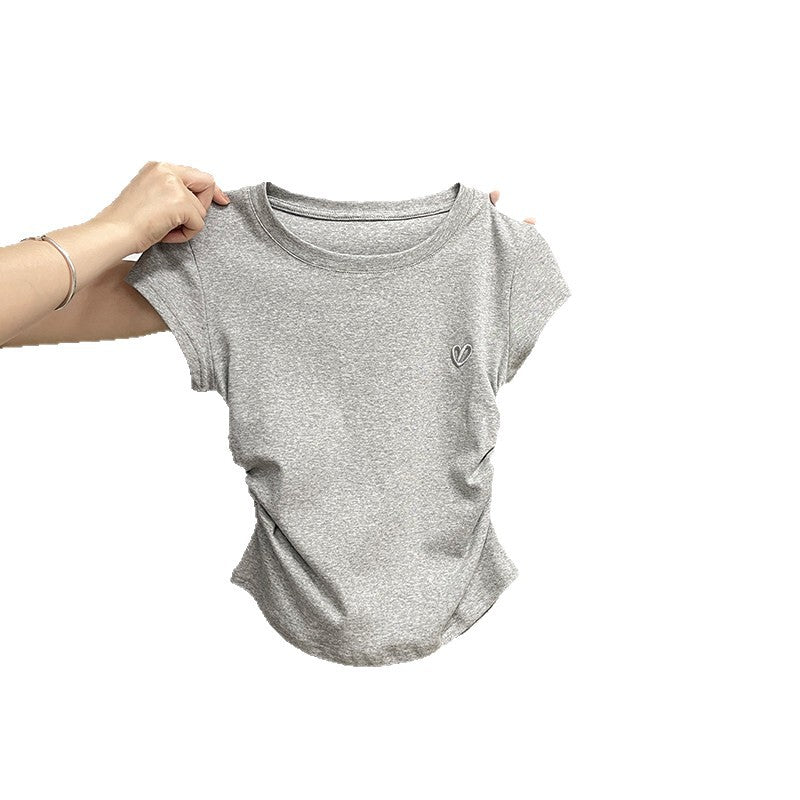 Round Neck Short Sleeve Inner Top Regular Shoulder Women's T-Shirt Fitted Upper Wear