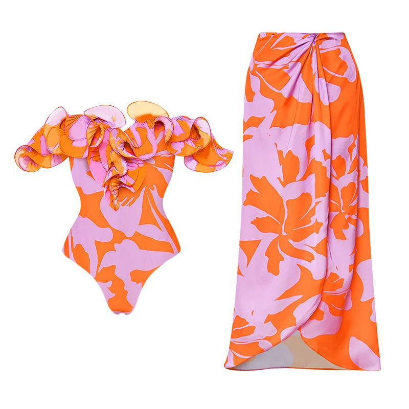Ruffled One-Piece Swimsuit for Women, Vacation Set Dress Swimwear