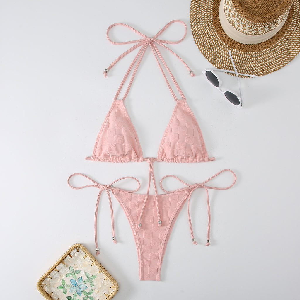 Split strap strap triangle bikini swimsuit