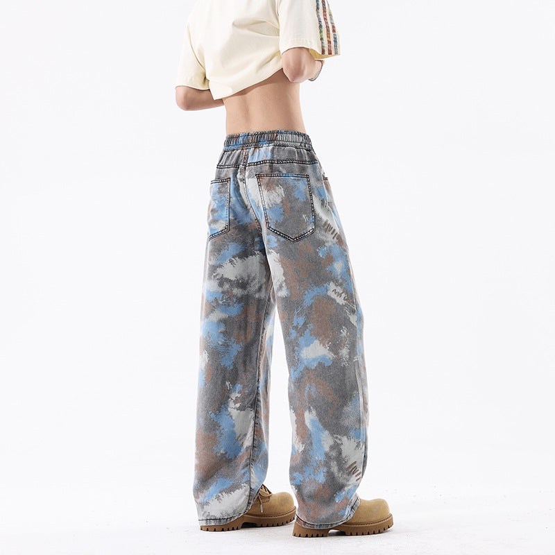 INS Streetwear Loose Patterned Lyocell Ice Silk Jeans