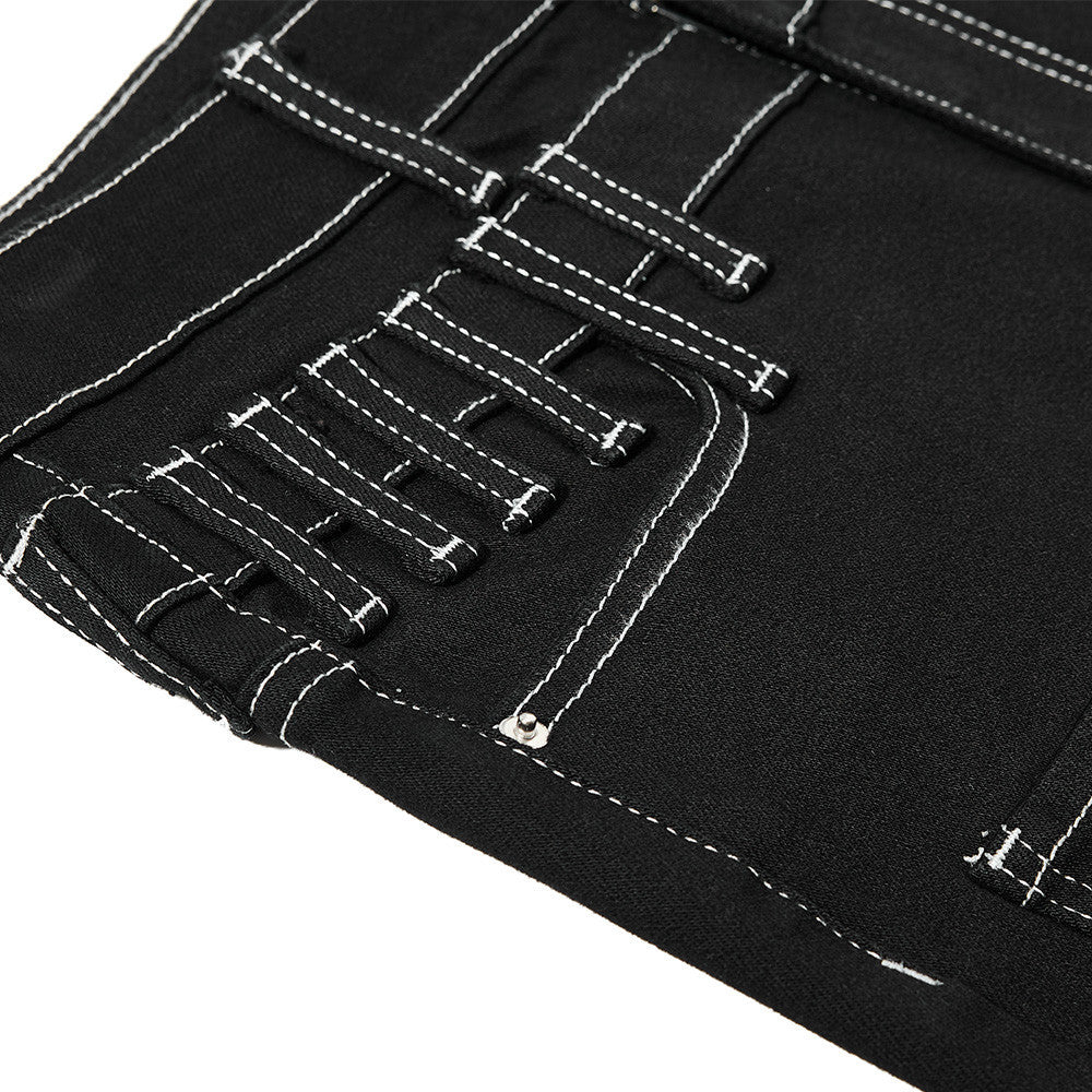 Double waisted denim flared pants with visible lines