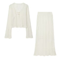 Commuting style elegant knitted long sleeved+skirt set