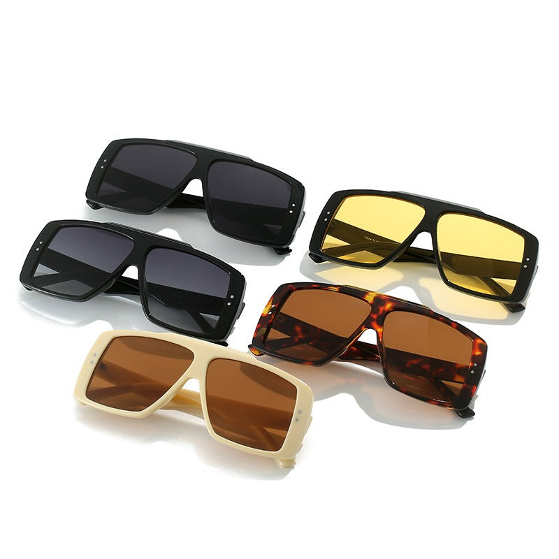 Large frame sunglasses, personalized rectangular lampshade glasses, fashionable street photos, rivet sunglasses