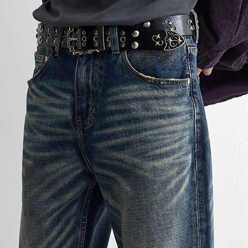 Used washed denim jeans