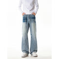 Washed Gradient Denim Pants with Cat Eye Texture and Blue Lightning Pattern