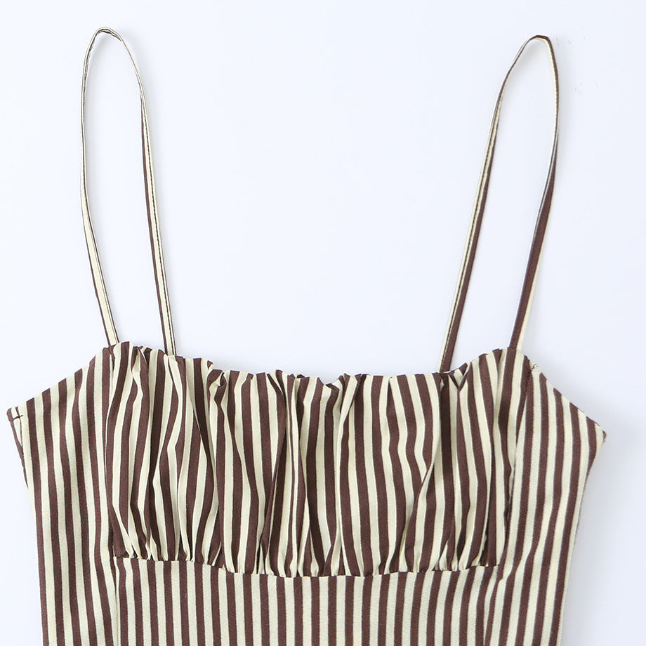 Striped poplin patchwork camisole dress