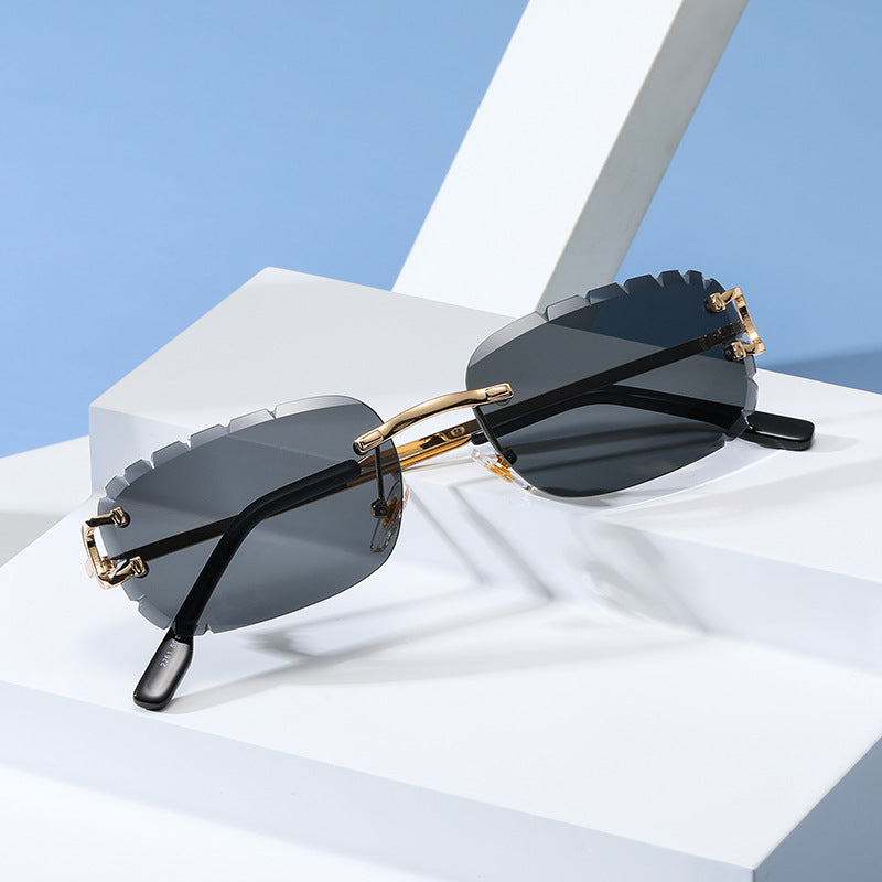 New Cut - Edge Oval Inverted Sunglasses Pattern Rimless Glasses Sunglasses