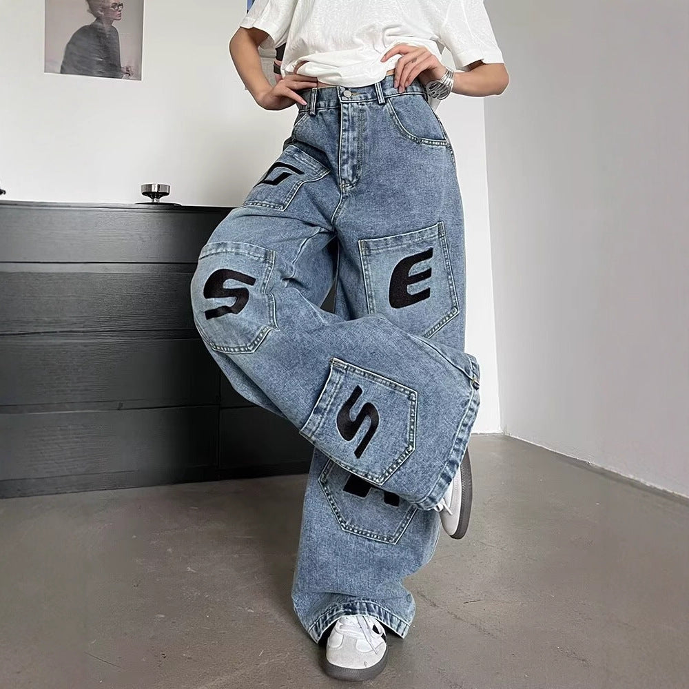 Jeans for Women with Letter Print,Casual Pants
