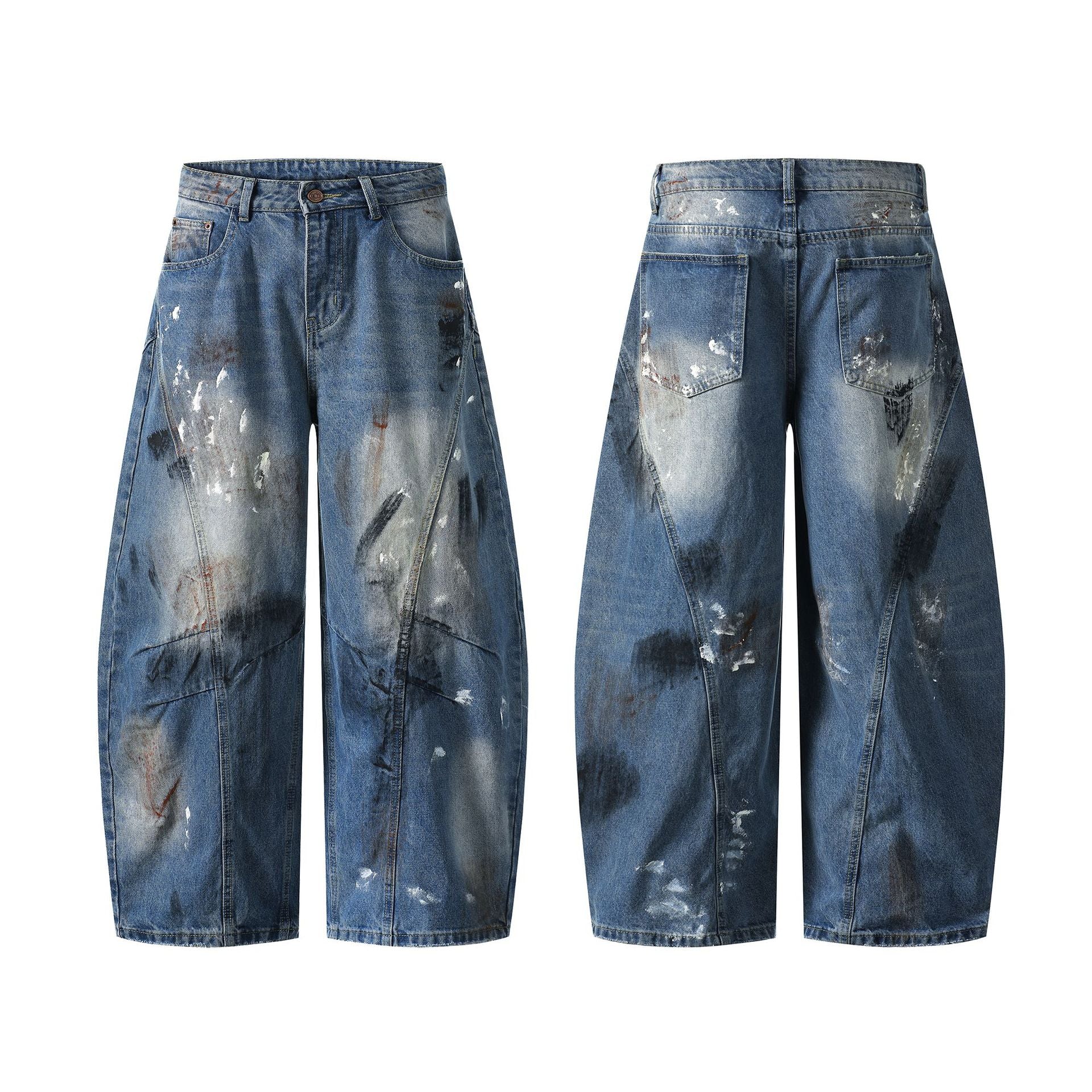 Sense Heavy Hand-Painted Graffiti Jeans Wide Leg Patchwork Cut Fashion Brand Pants