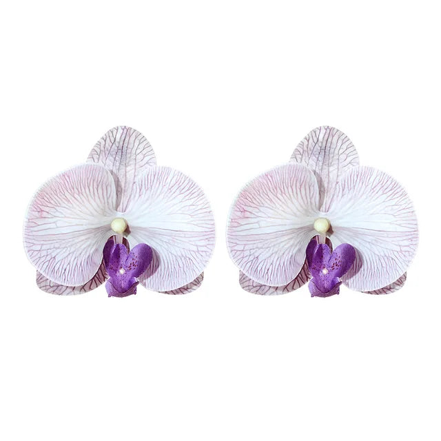 Simulation Phalaenopsis Flower Pendant Necklace Earring Set for Women Elegant Floral Rural Petal Chains Necklaces Accessory