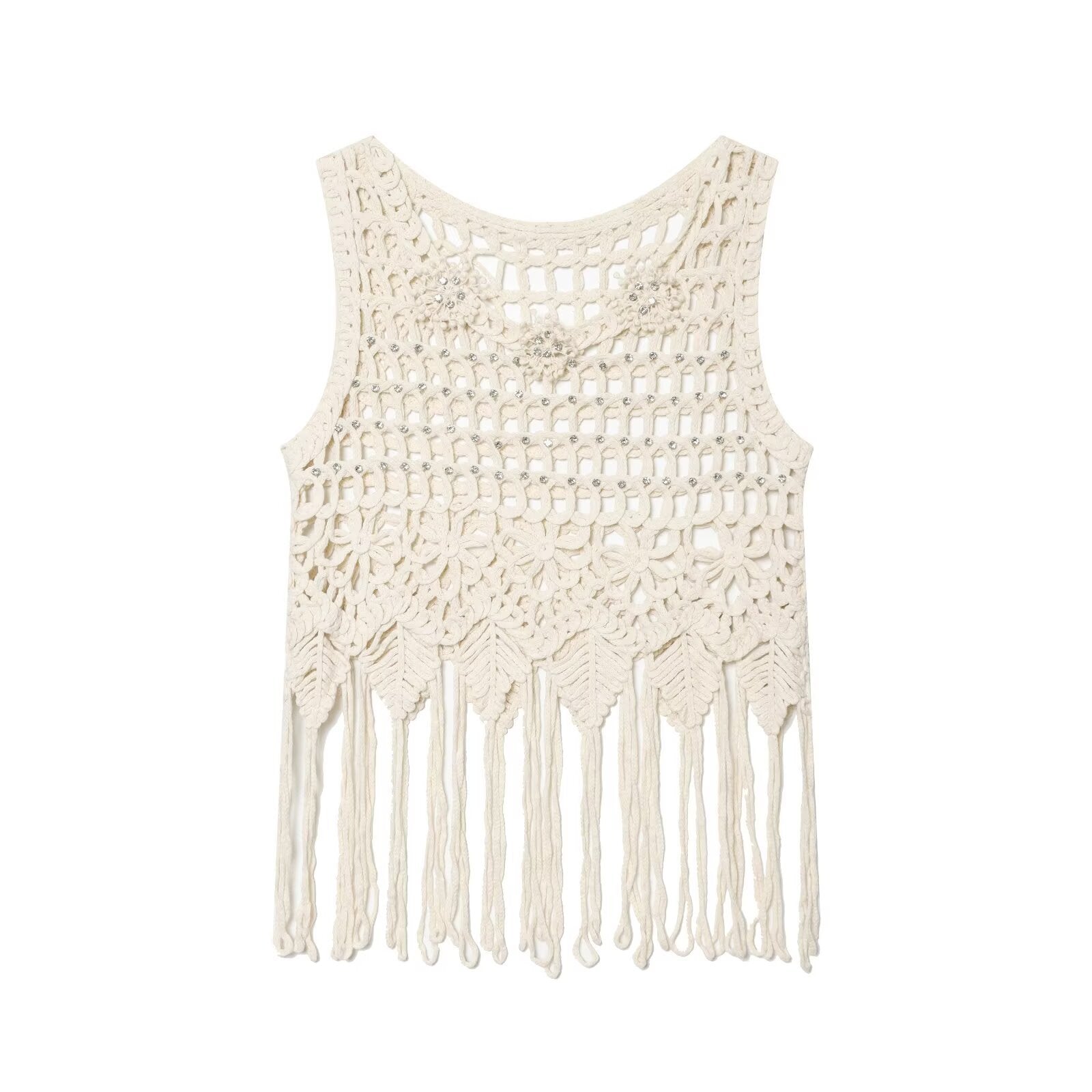 Hot girl sexy brick inlaid tassel knitted sleeveless vest
