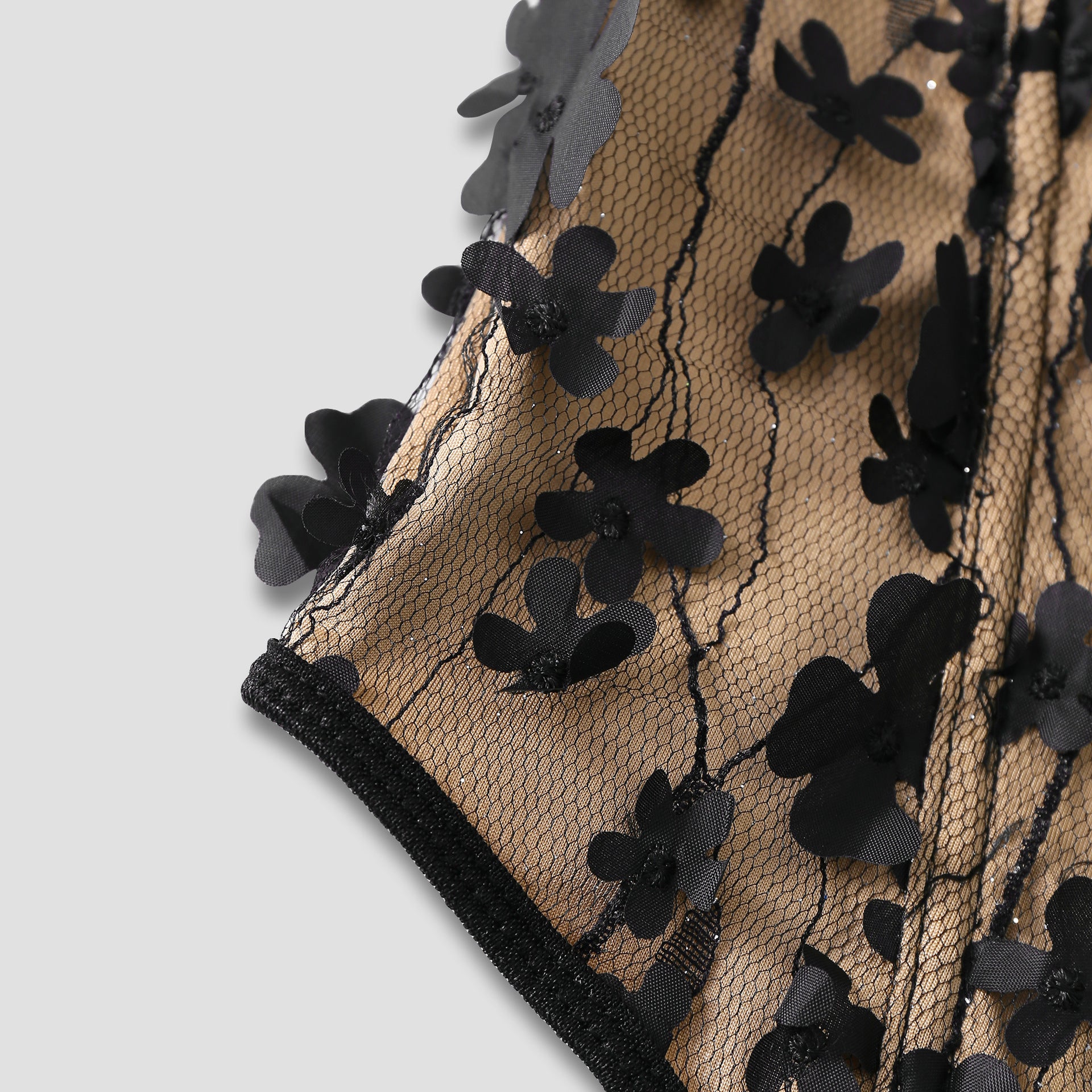 Embroidered flower strapless diamond stitched fishbone top