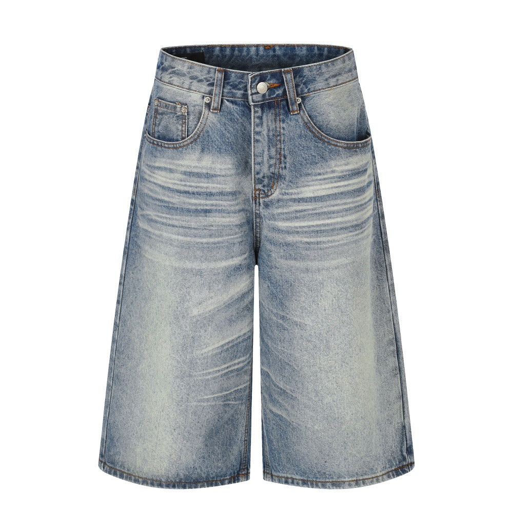 Used washed denim five quarter shorts