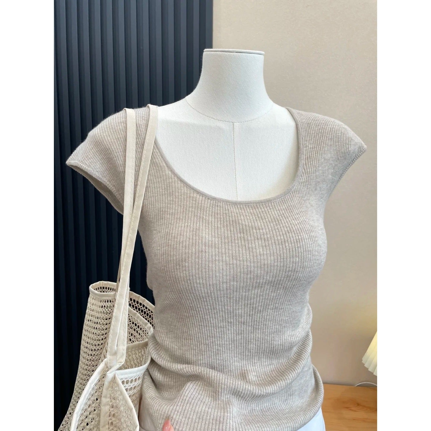 Soft Style U-Neck Elegant Ribbed Knit Short Sleeve Innerwear Top