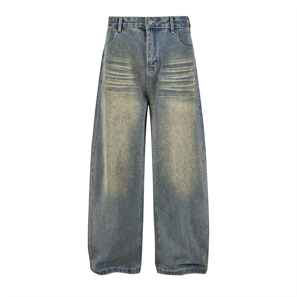 Hot stamping full print wide leg denim pants
