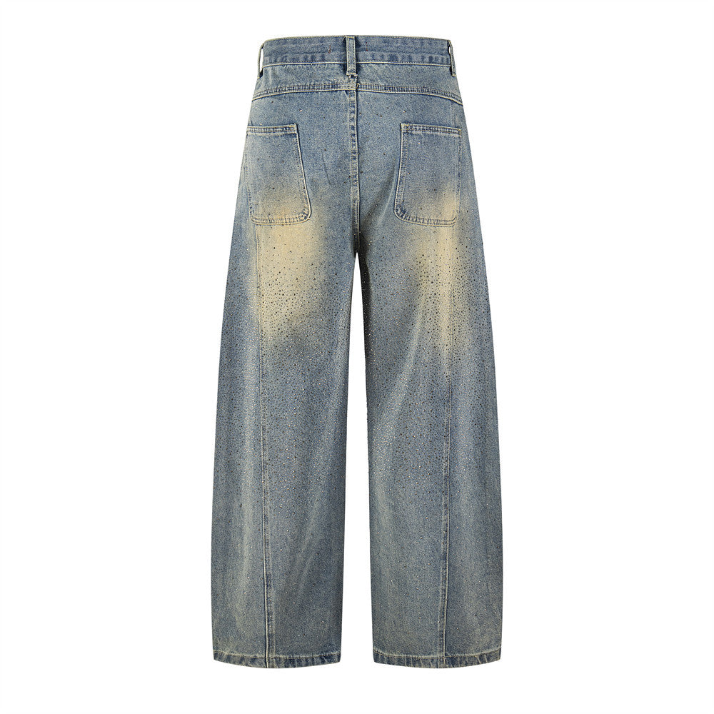 Hot stamping full print wide leg denim pants