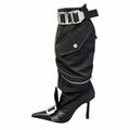 High heels pointed toes knee length belt buckle long tube boots women's shoes