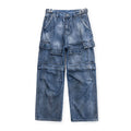Washed worn dirty multi pocket functional work pants