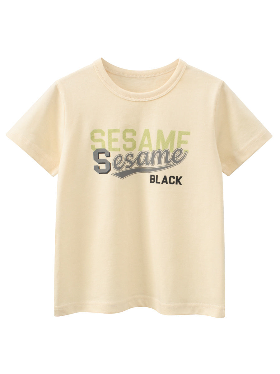 Round Neck Letter Print Short Sleeve T-Shirt