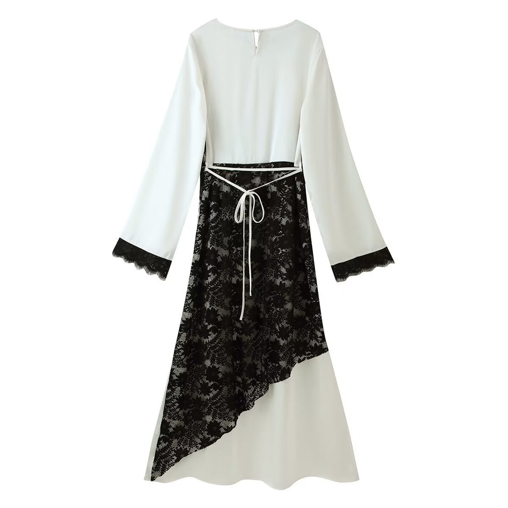 French lace patchwork design lace up long dress