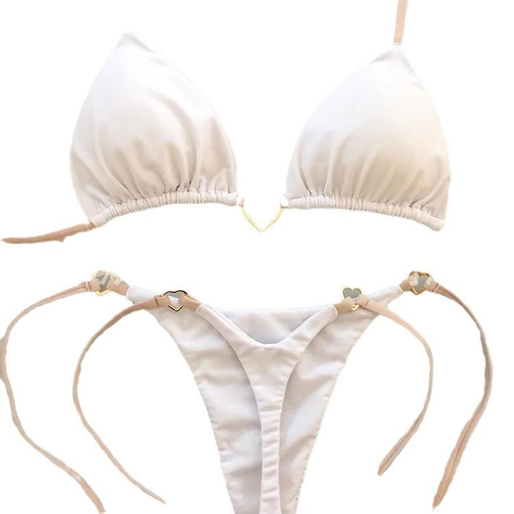 Heart hanging neck gathering bikini