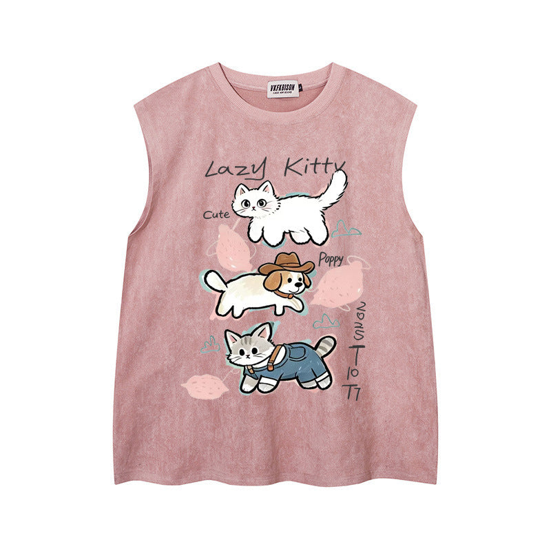 Stacked cat and dog printed vest