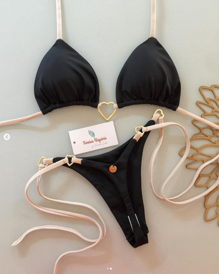 Heart hanging neck gathering bikini