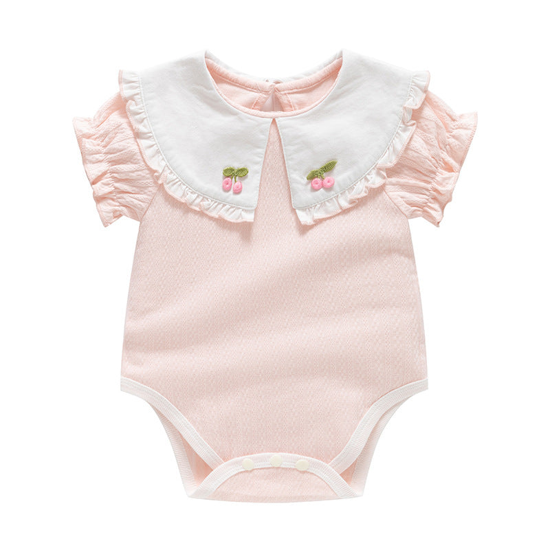 Short sleeved doll collar jumpsuit