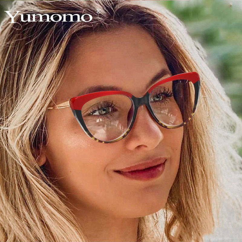 TR90 Anti-Blue Light Cat Eye Retro Glasses Frame New Personality Flat Mirror European And American Metal Trend Glasses Frame