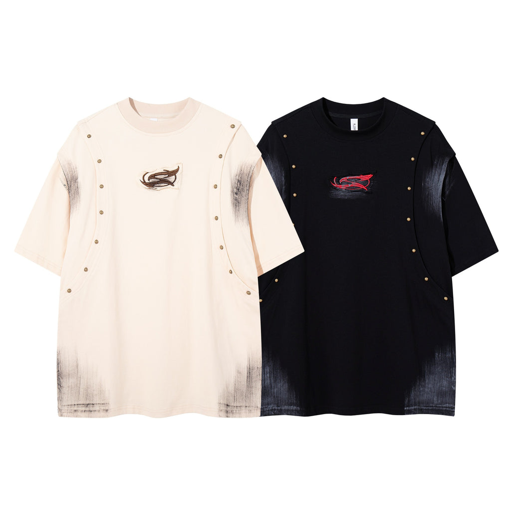 Make vintage rivets with gradient short sleeves