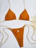 Heart shaped metal buckle triangle cup bikini