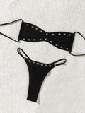 Strapless lace up sexy bikini girl