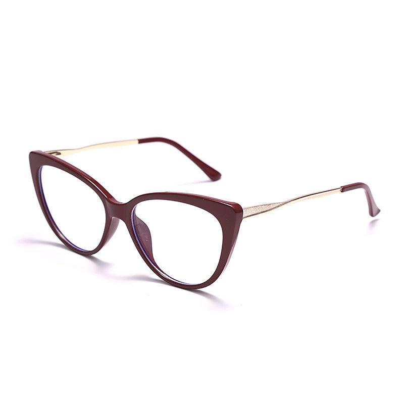 TR90 Anti-Blue Light Cat Eye Retro Glasses Frame New Personality Flat Mirror European And American Metal Trend Glasses Frame