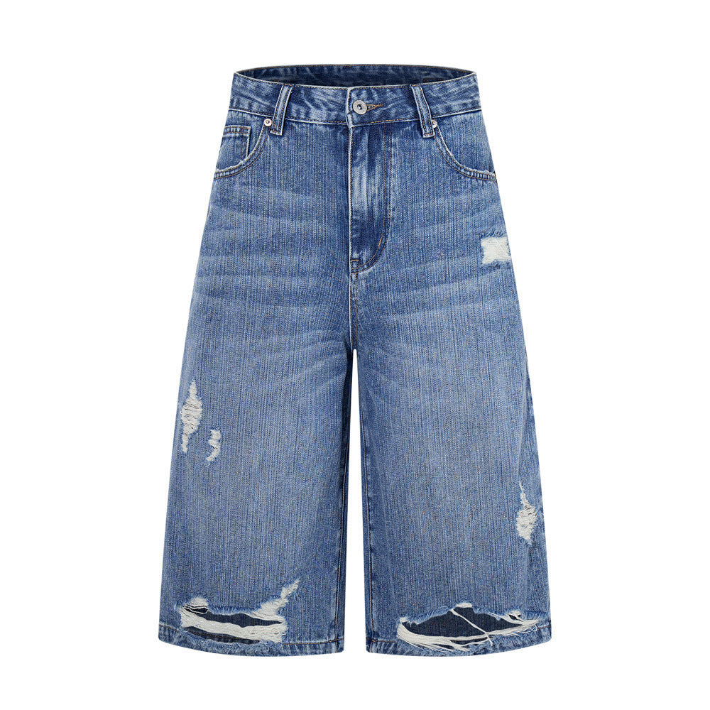 Ripped denim shorts