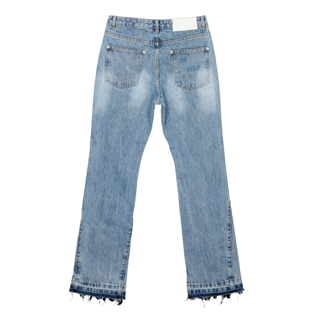 Washed Distressed Raw Hem Denim Pants Unisex Hip-hop Casual Street Style Loose Flared Trousers