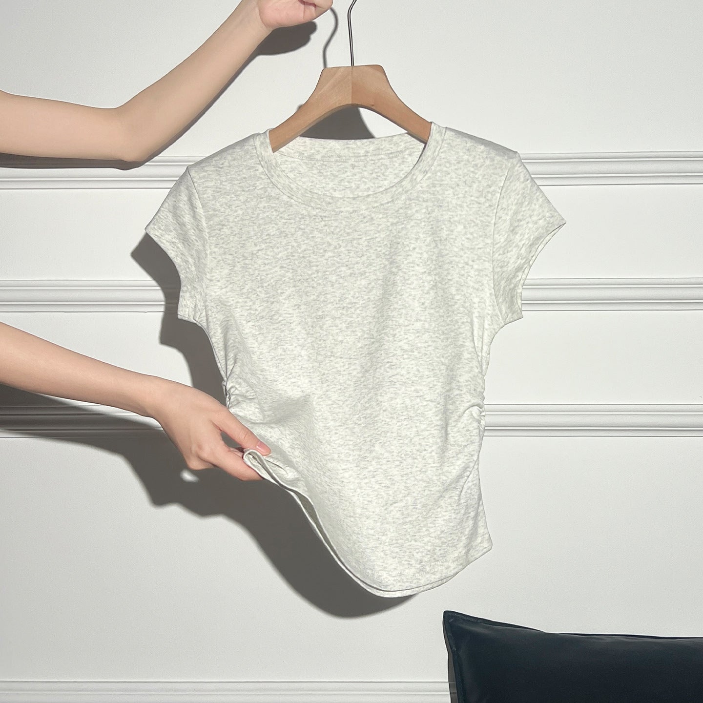 Round Neck Short Sleeve Inner Top Regular Shoulder Women's T-Shirt Fitted Upper Wear