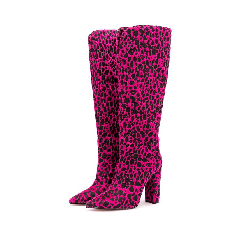 Zebra Pattern Knee High Boots Women Imitation Horse Hair Suede Boots 11 Cm Round Heel Boots Spring Autumn New Arrival High Boots