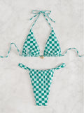 Checkered Neck Hanging Bikini
