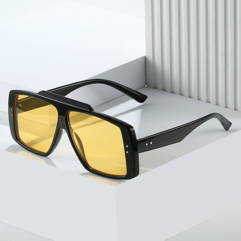 Large frame sunglasses, personalized rectangular lampshade glasses, fashionable street photos, rivet sunglasses