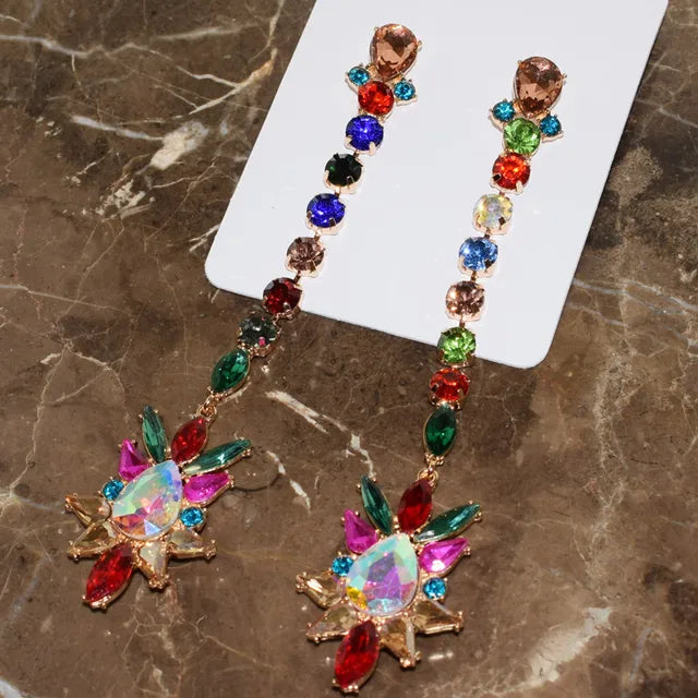 Gorgeous Multicolors Crystal Drills Big Drop Dangle Earrings For Women Fashion Jewelry Trendy Girls' Statement Accessories